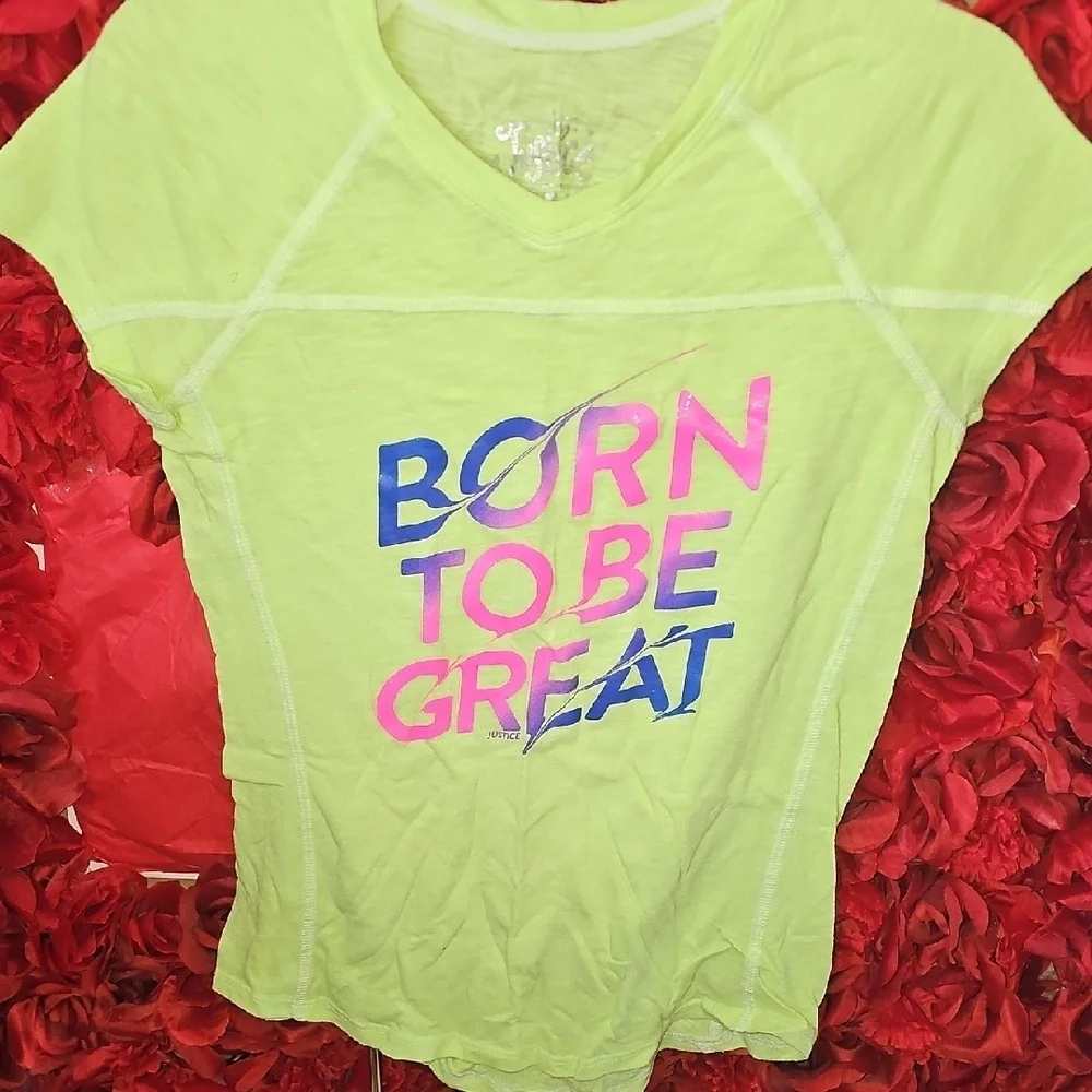 Justice Girls Yellow and Green Raglan Tee Fitted Short Sleeve Size 10